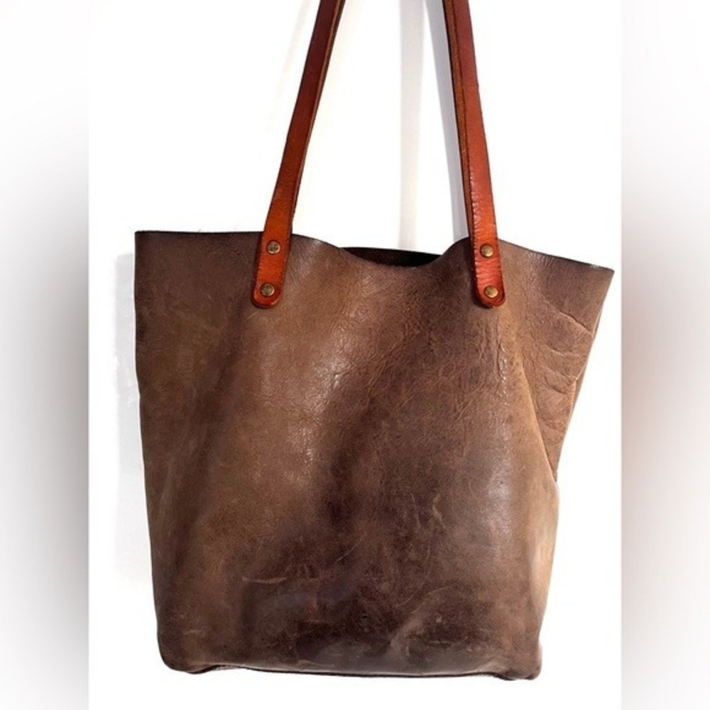 Pegai Chicago Brown Distressed Leather Tote Bag Cognac Straps Large Shoulder Bag
